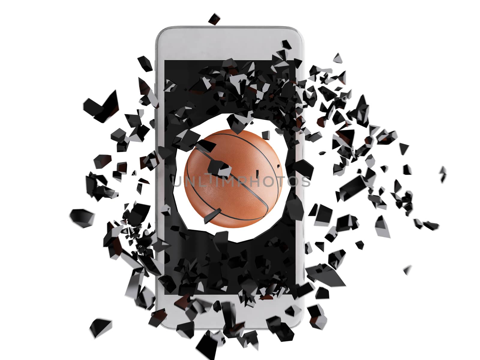 basketball burst out of the smartphone