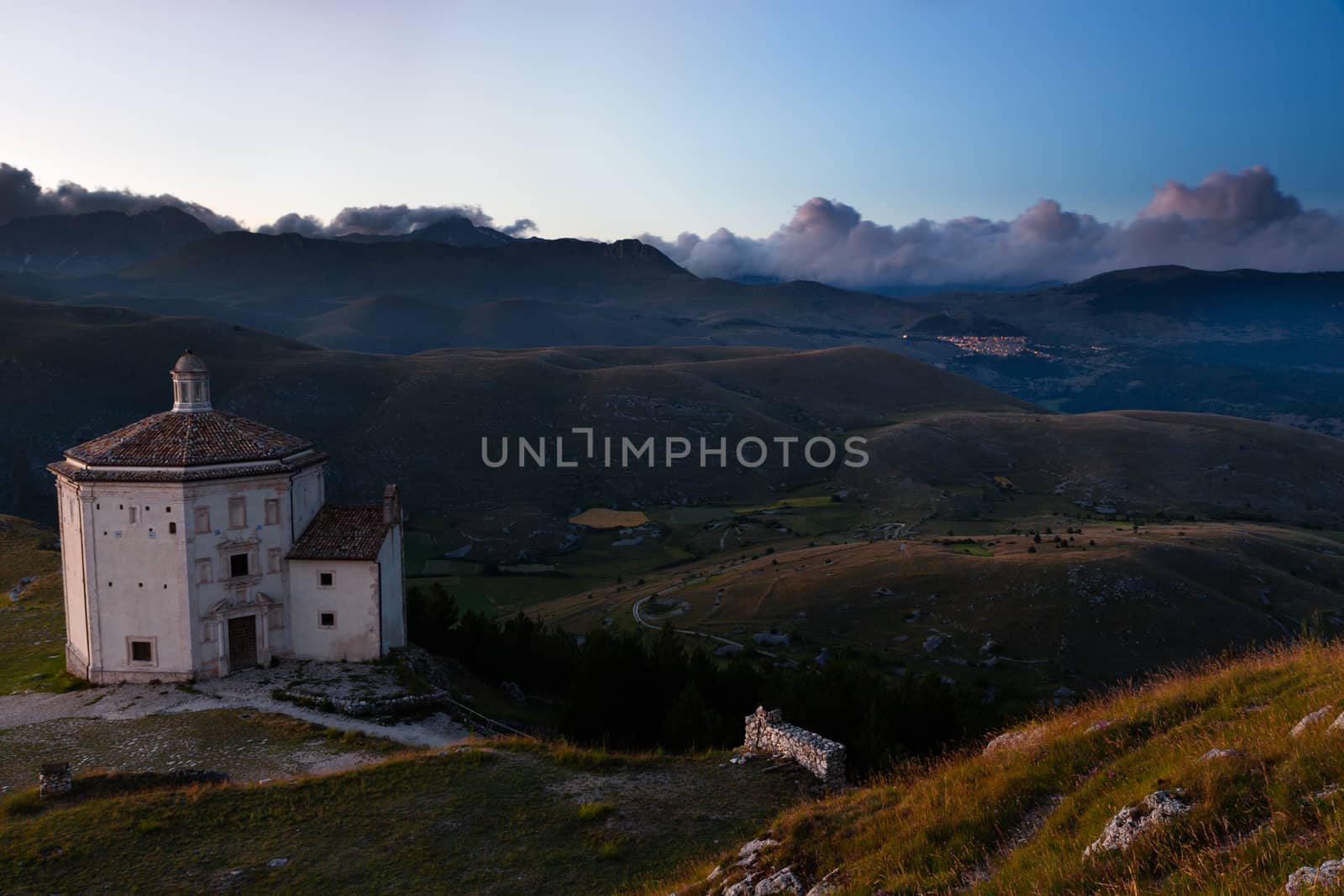 Santa Maria della Pieta after sunset, Umbria, Italy