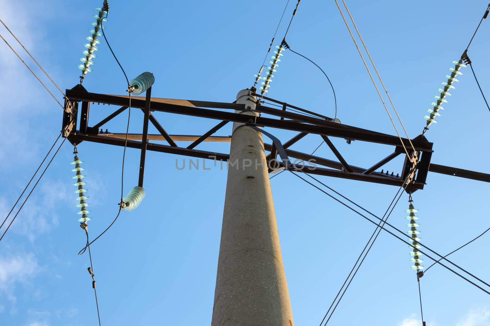 power transmission tower on blue sky background