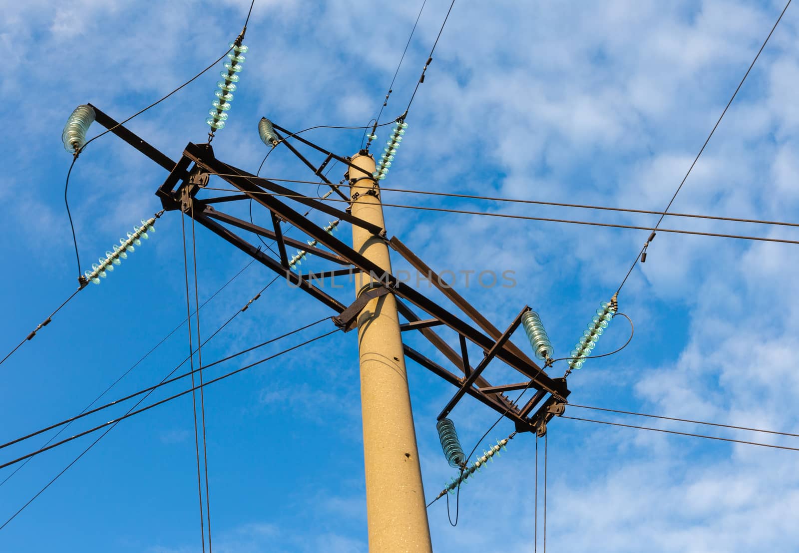 power transmission tower on blue sky background