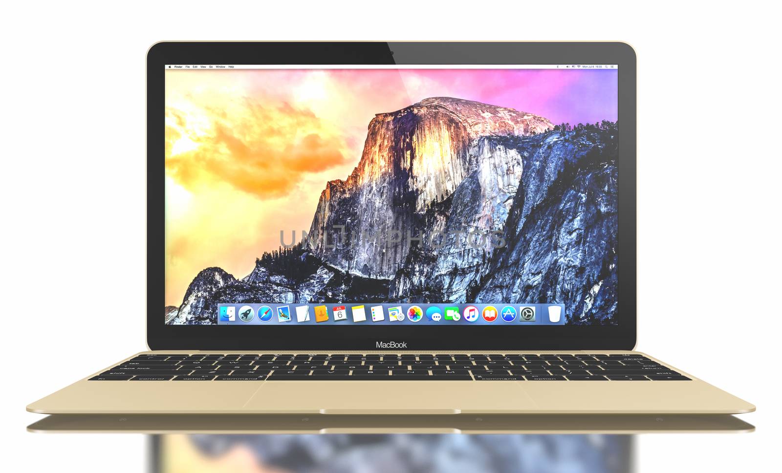 Galati, Romania - July 10, 2015: New Gold MacBook displaying OS X Yosemite. The New MacBook is not only Apple's thinnest and lightest, but more functional and intuitive than ever before. It has a 12-inch Retina display with a resolution of 2304 x 1440. The new MacBook was launched on April 10.