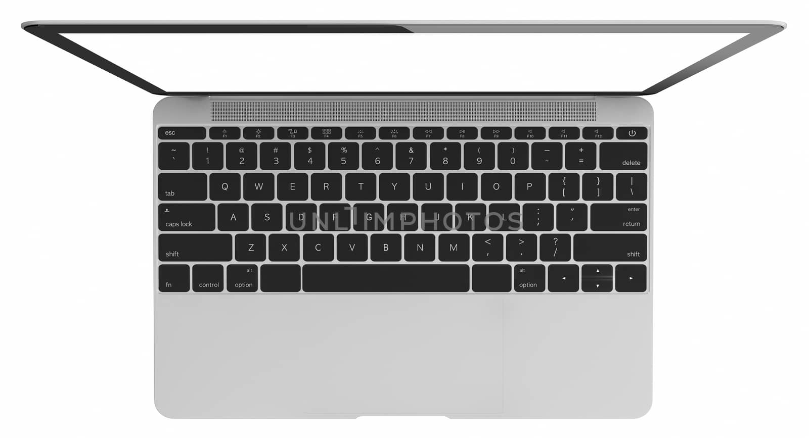 The new Laptop is thinner and lighter with blank white screen. Isolated on white background