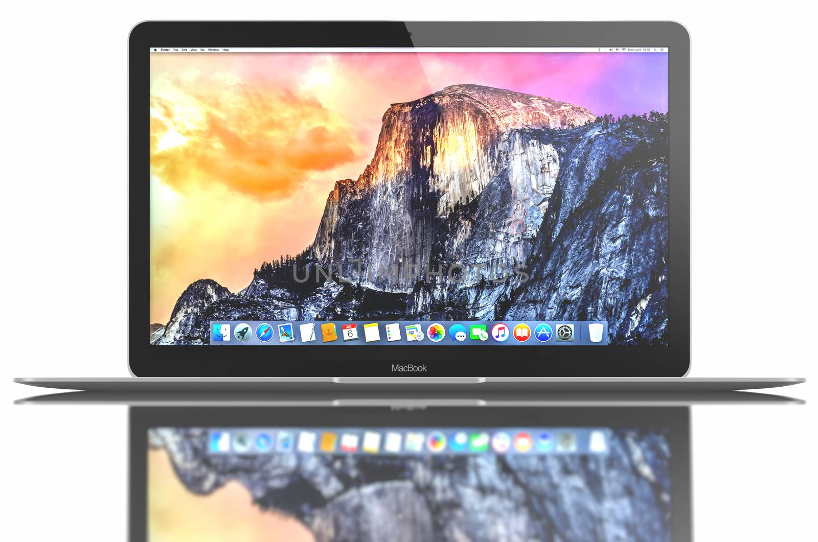 Galati, Romania - July 10, 2015: New Silver MacBook displaying OS X Yosemite. The New MacBook is not only Apple's thinnest and lightest, but more functional and intuitive than ever before. It has a 12-inch Retina display with a resolution of 2304 x 1440. The new MacBook was launched on April 10.