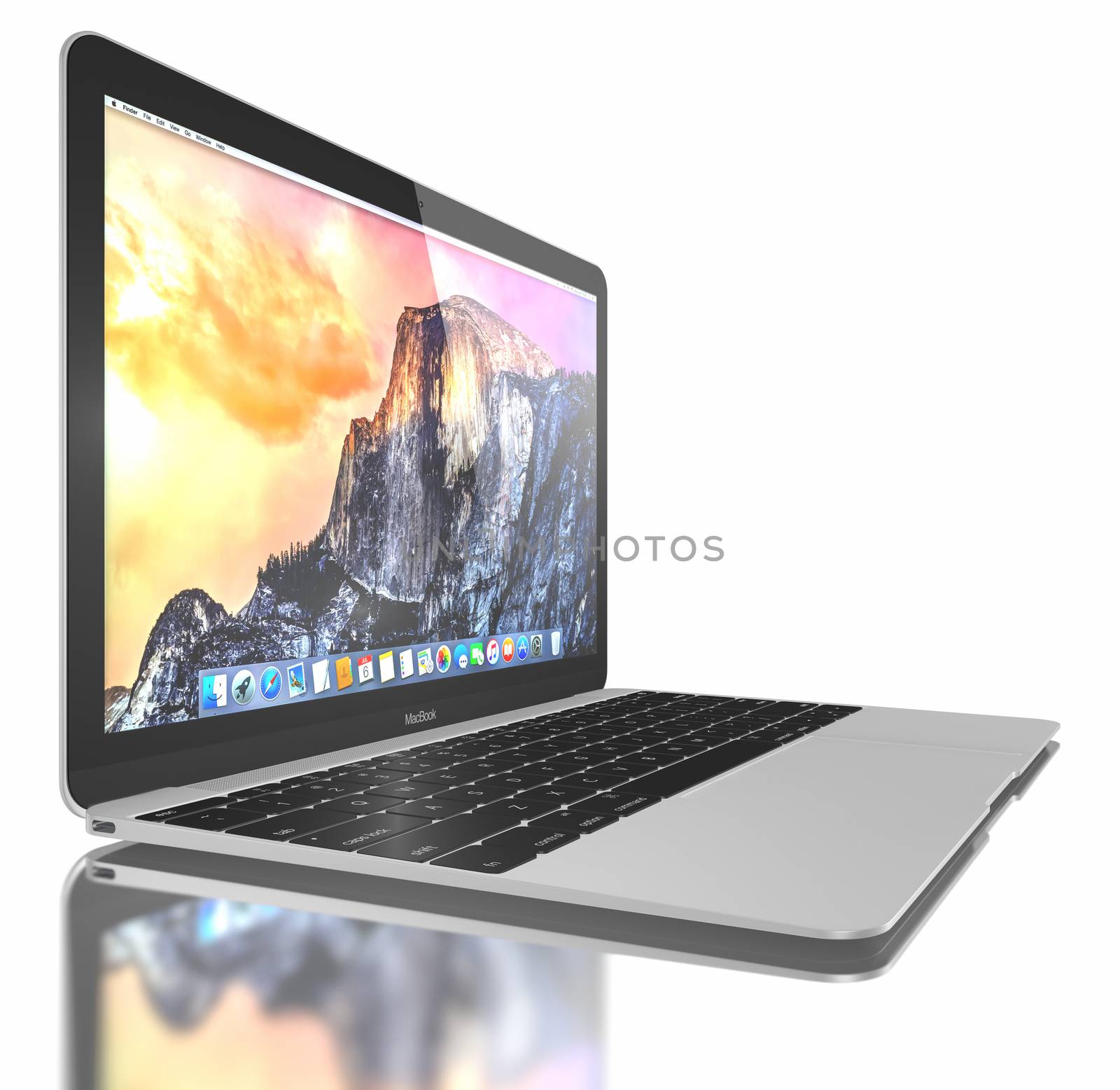 Galati, Romania - July 10, 2015: New Silver MacBook displaying OS X Yosemite. The New MacBook is not only Apple's thinnest and lightest, but more functional and intuitive than ever before. It has a 12-inch Retina display with a resolution of 2304 x 1440. The new MacBook was launched on April 10.