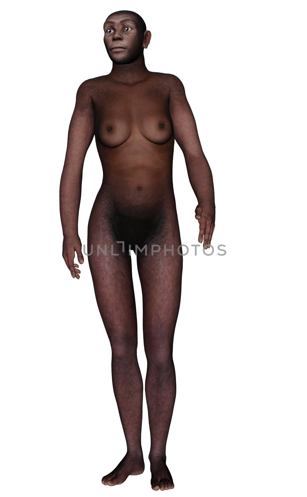Female homo erectus walking - 3D render by Elenaphotos21