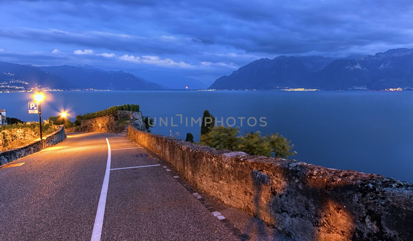 Road in Lavaux region by night, Vaud, Switzerland