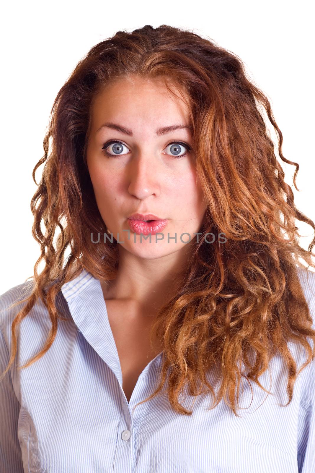 Woman isolated on white background Open-mouthed