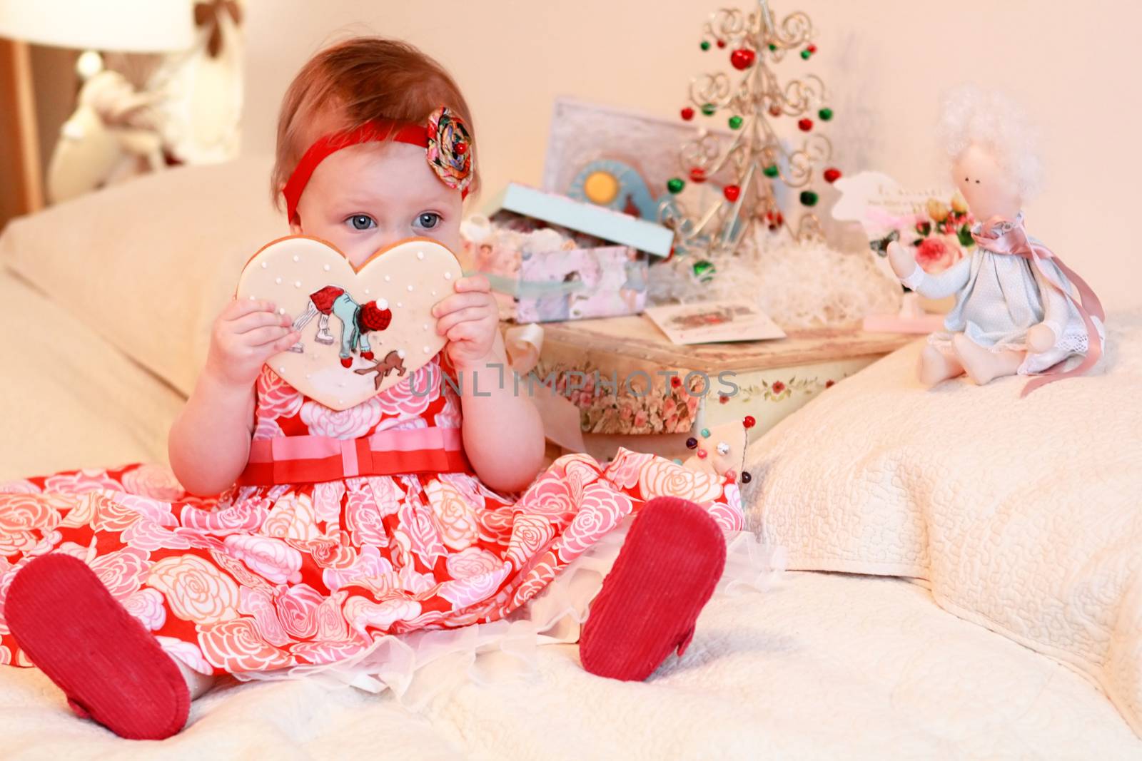 Portrait of little girl with a gifts