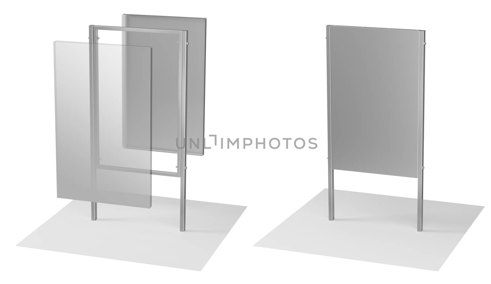 3d illustration of a steel frame made of metal signboard