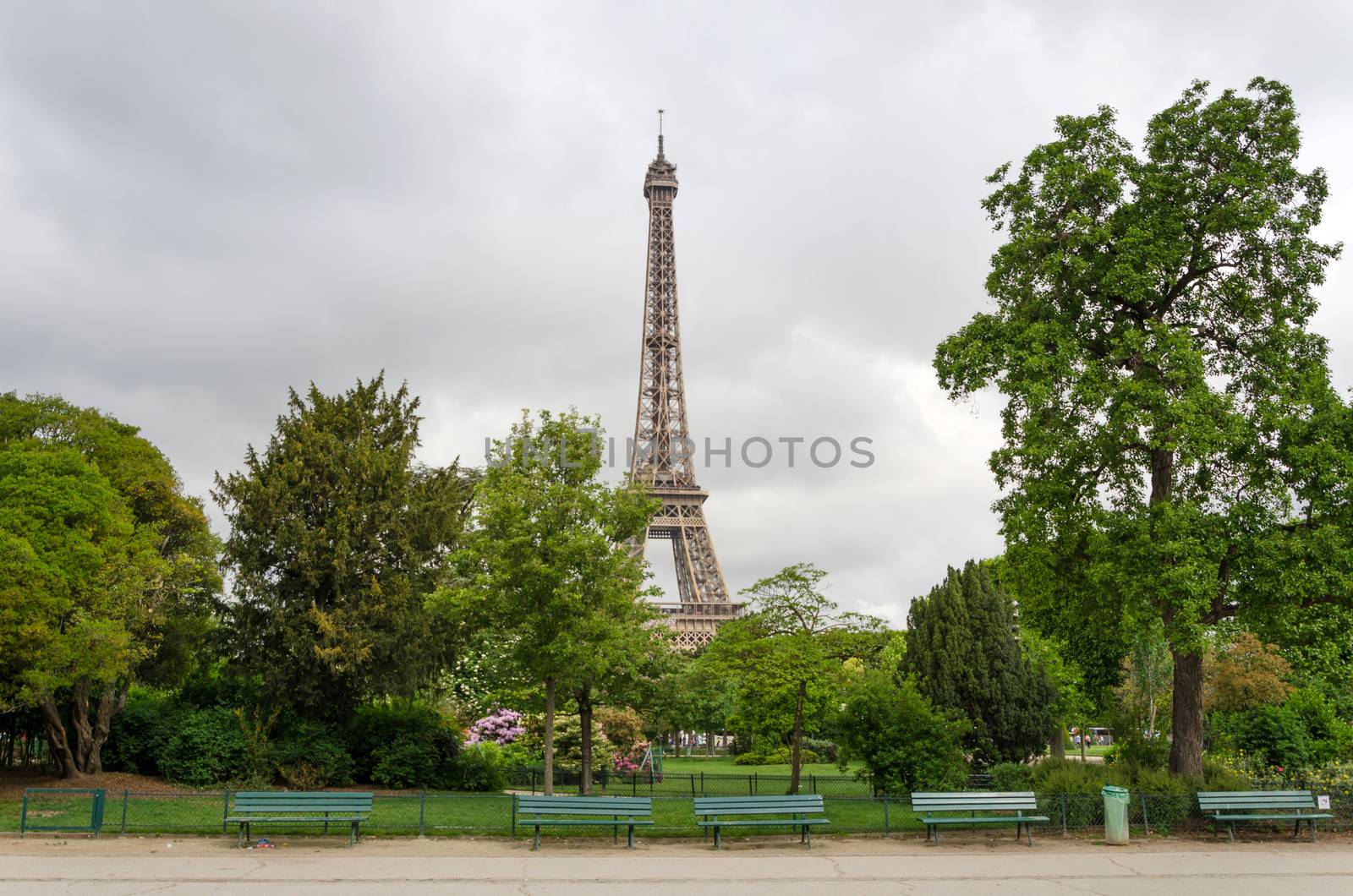 Eiffel Tower at Champ de Mars Park in Paris, France 