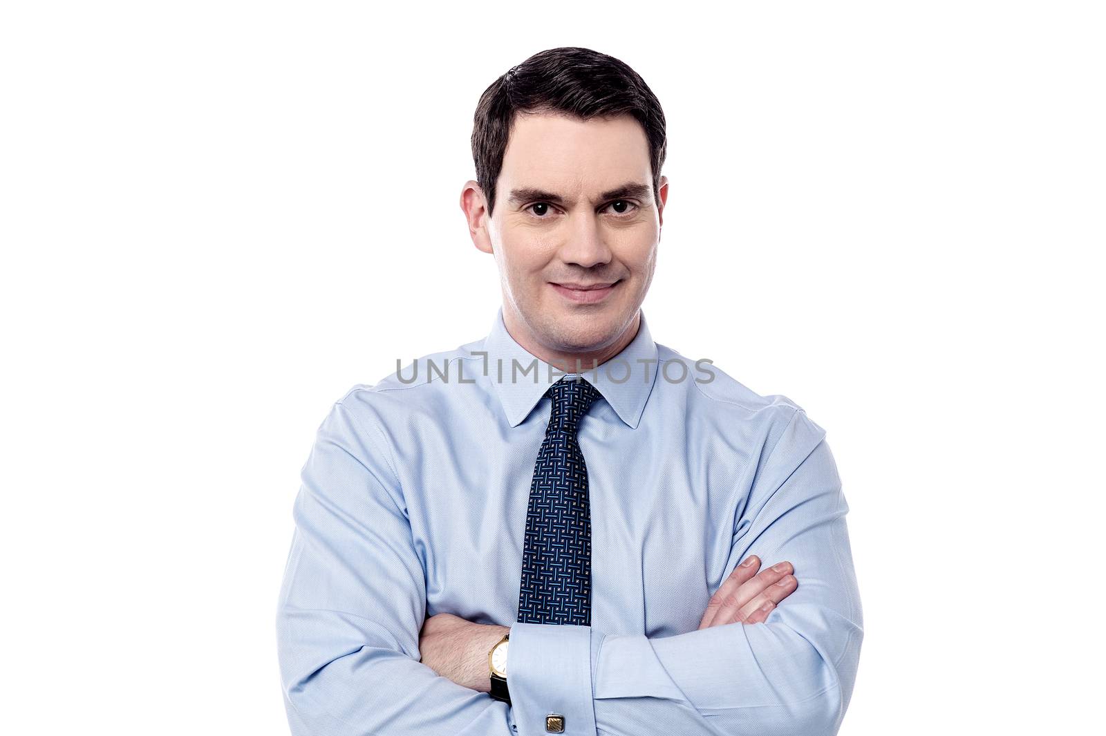 Handsome male executive posing with confidence over white