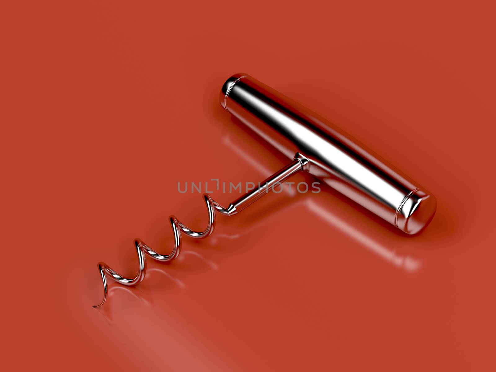 Metal corkscrew on shiny background