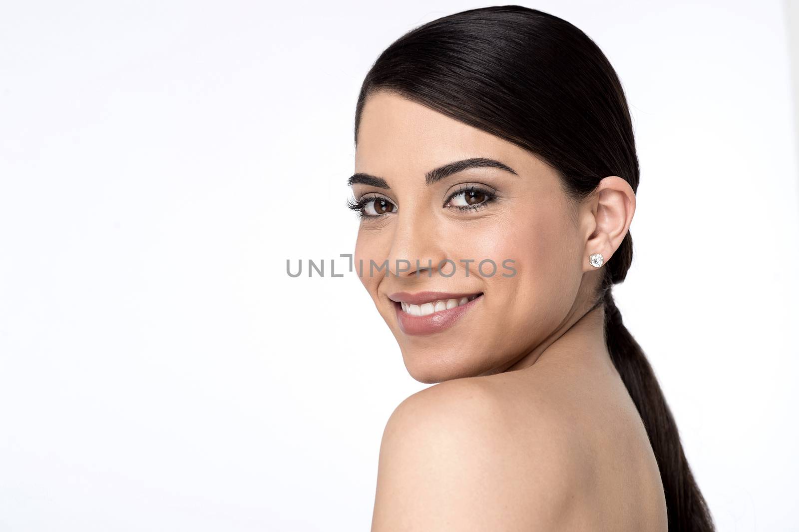 Side pose of young woman face with clean skin