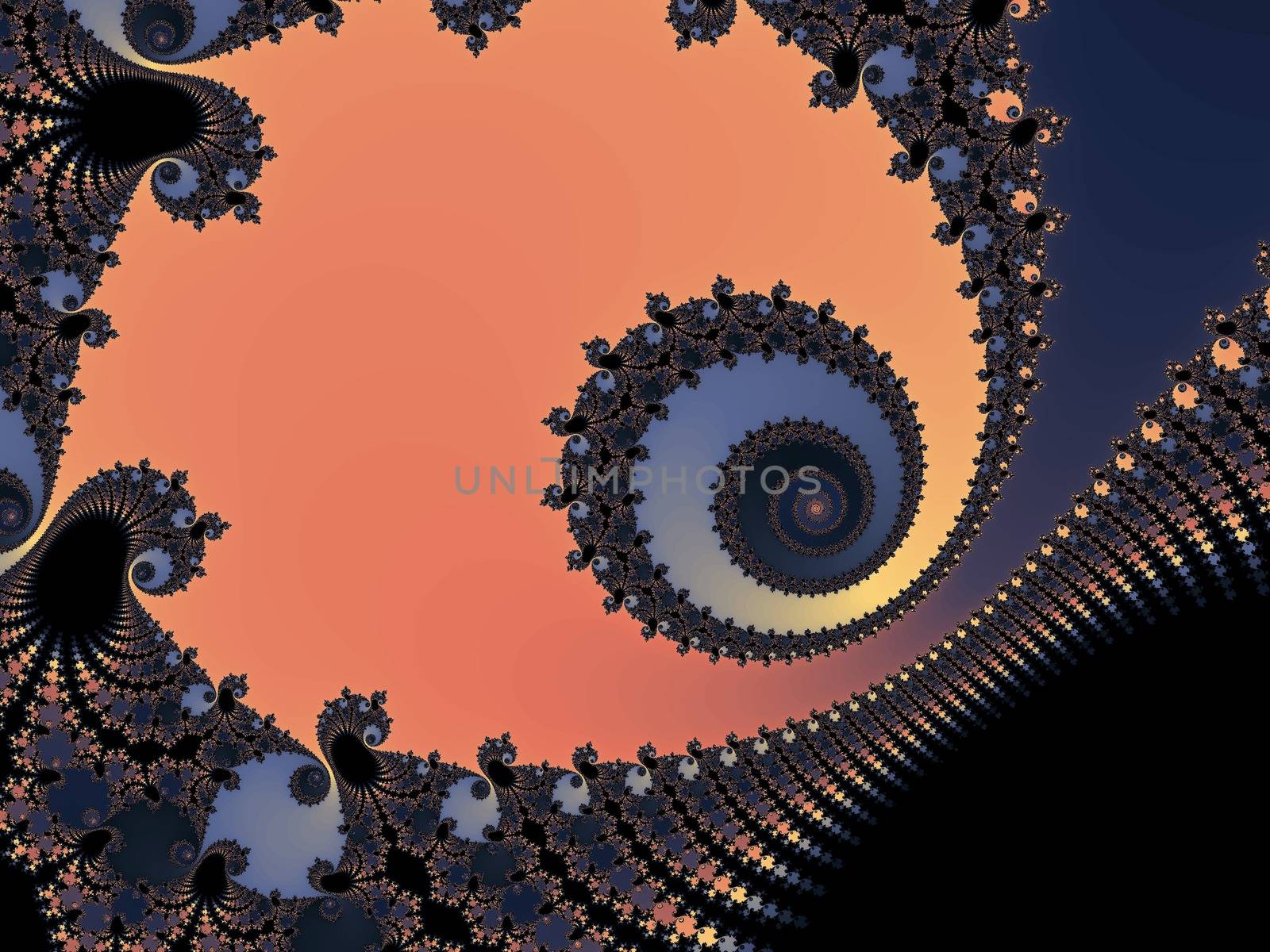 Digital computer graphic - rendering. Abstraction background with a fractal spiral in a dark colors for design.