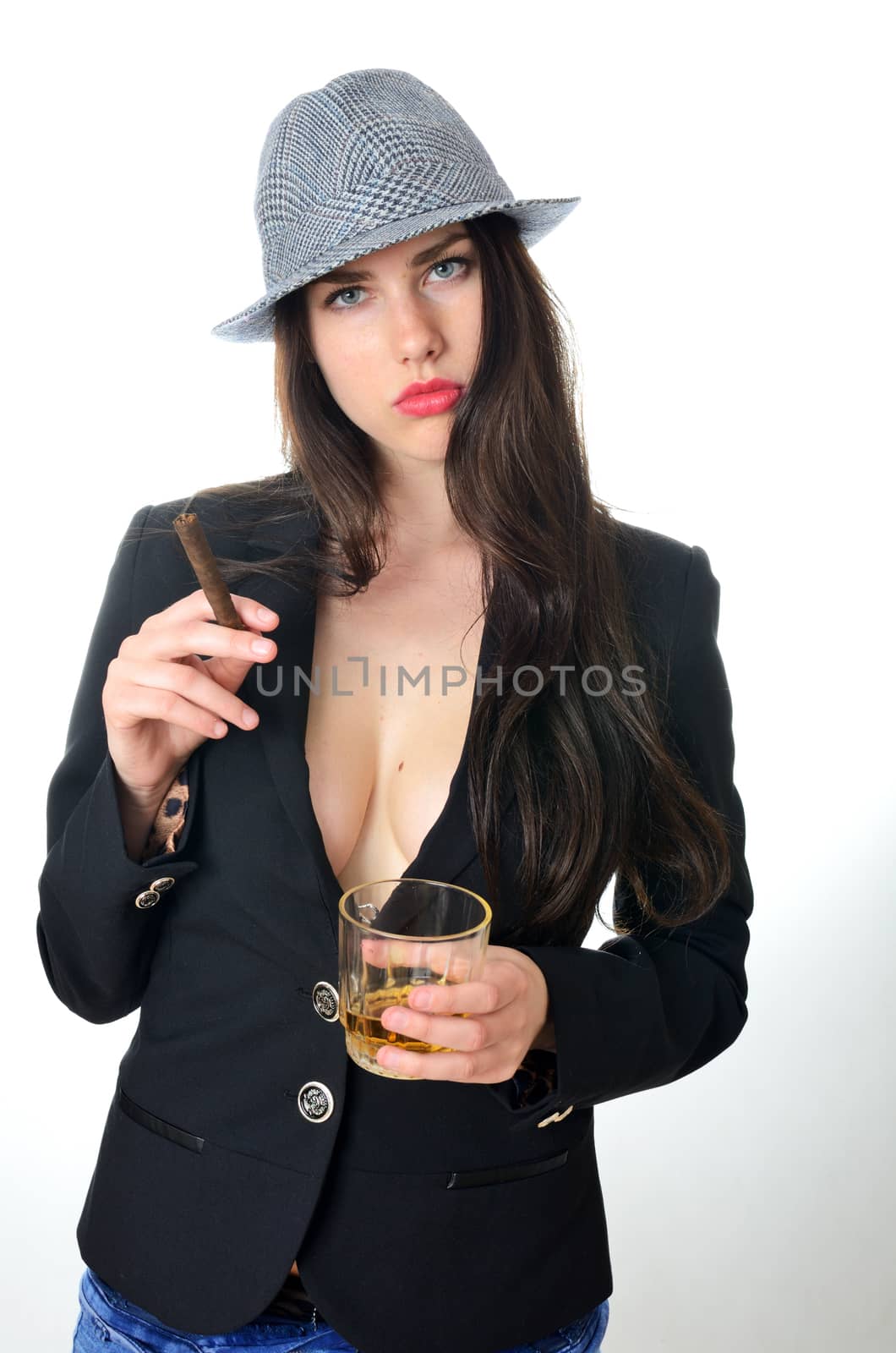 Young girl with drink and cigar by bartekchiny