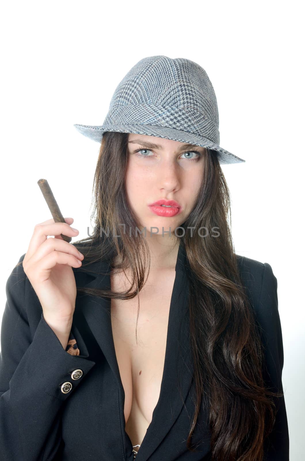 Confident girl with cigar by bartekchiny