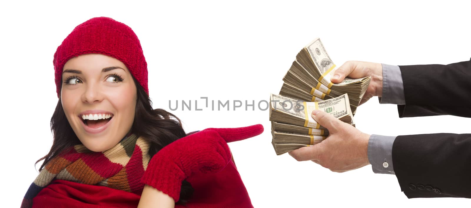 Mixed Race Young Woman Being Handed Thousands of Dollars by Feverpitched