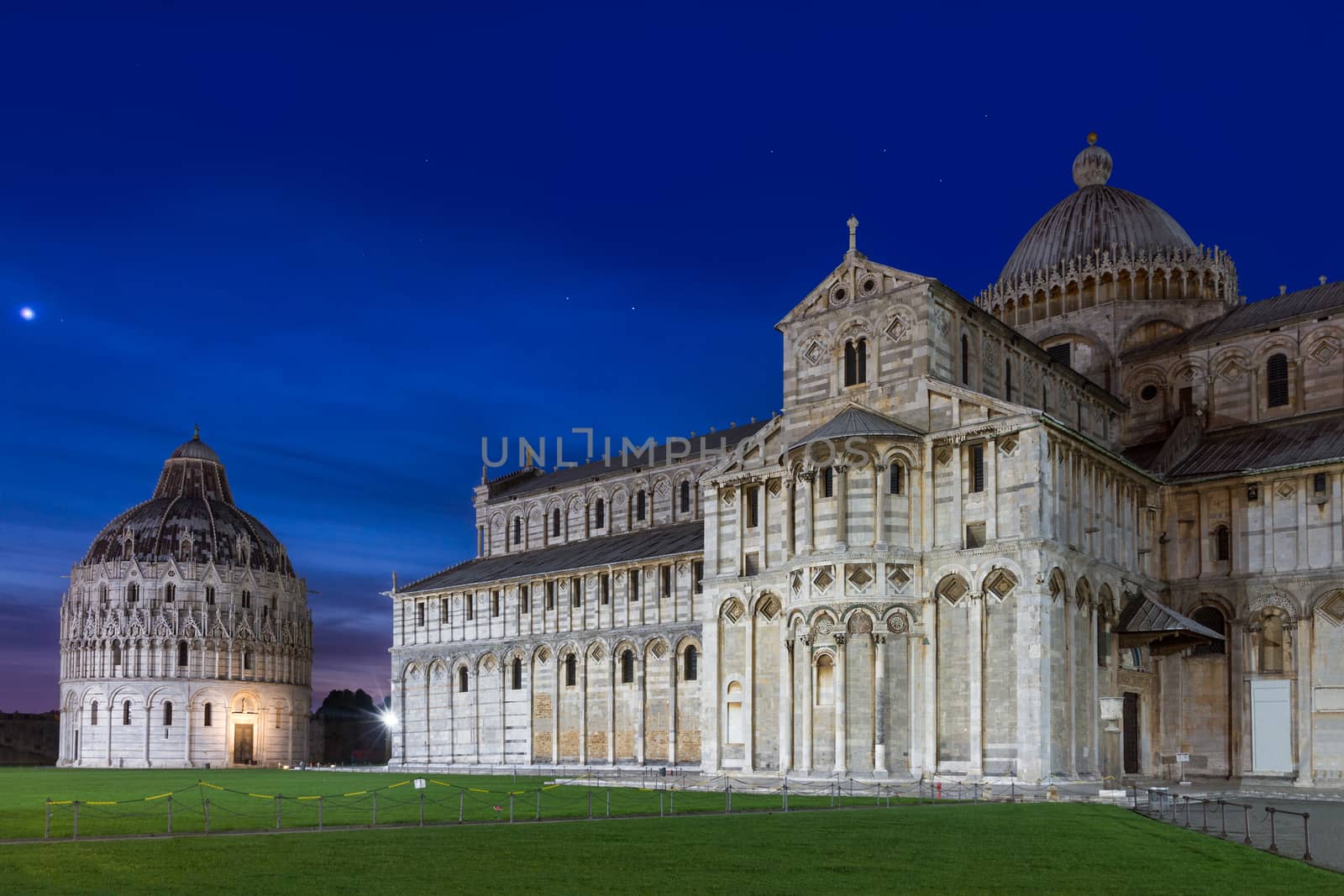 Baptistry and dome of Pisa after sunset, Tuscany, Italy by fisfra