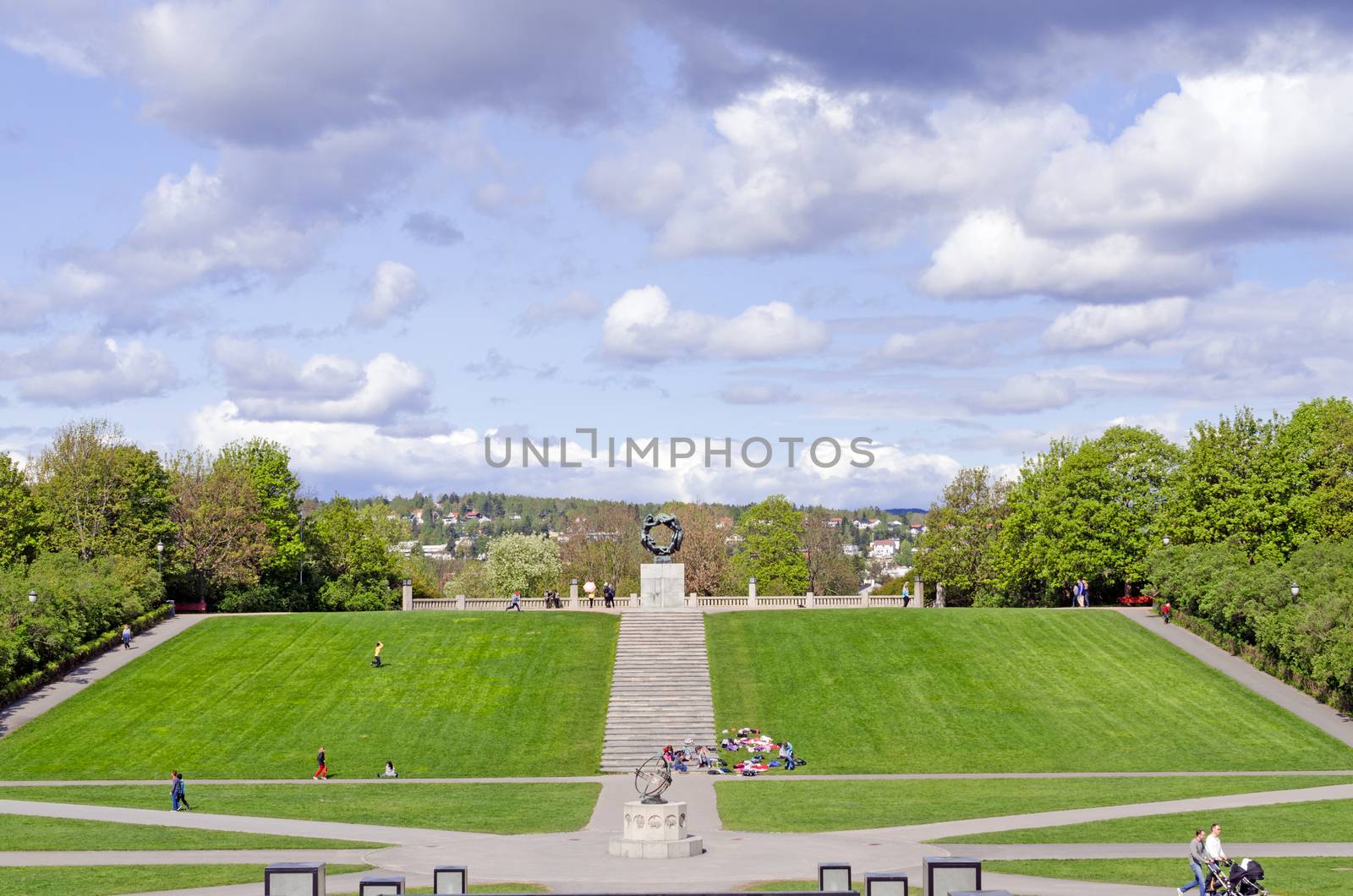 Statues in Vigeland park in Oslo circle by Nanisimova