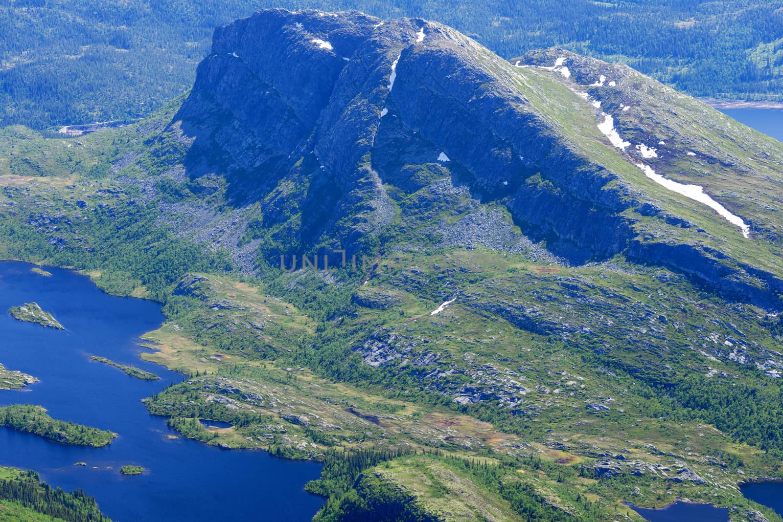 Panoramic view from Gaustatoppen mountain at sunny summer day, Telemark, Norway