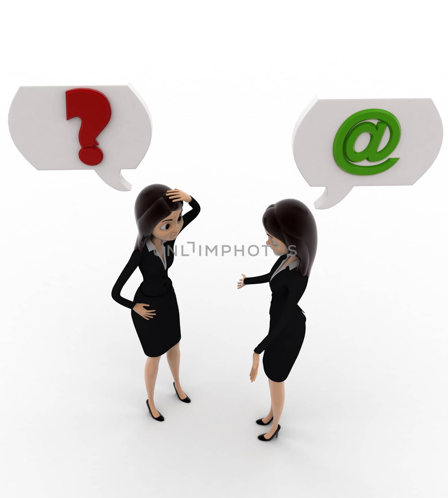 3d woman communication problem concept on white background, top angle view