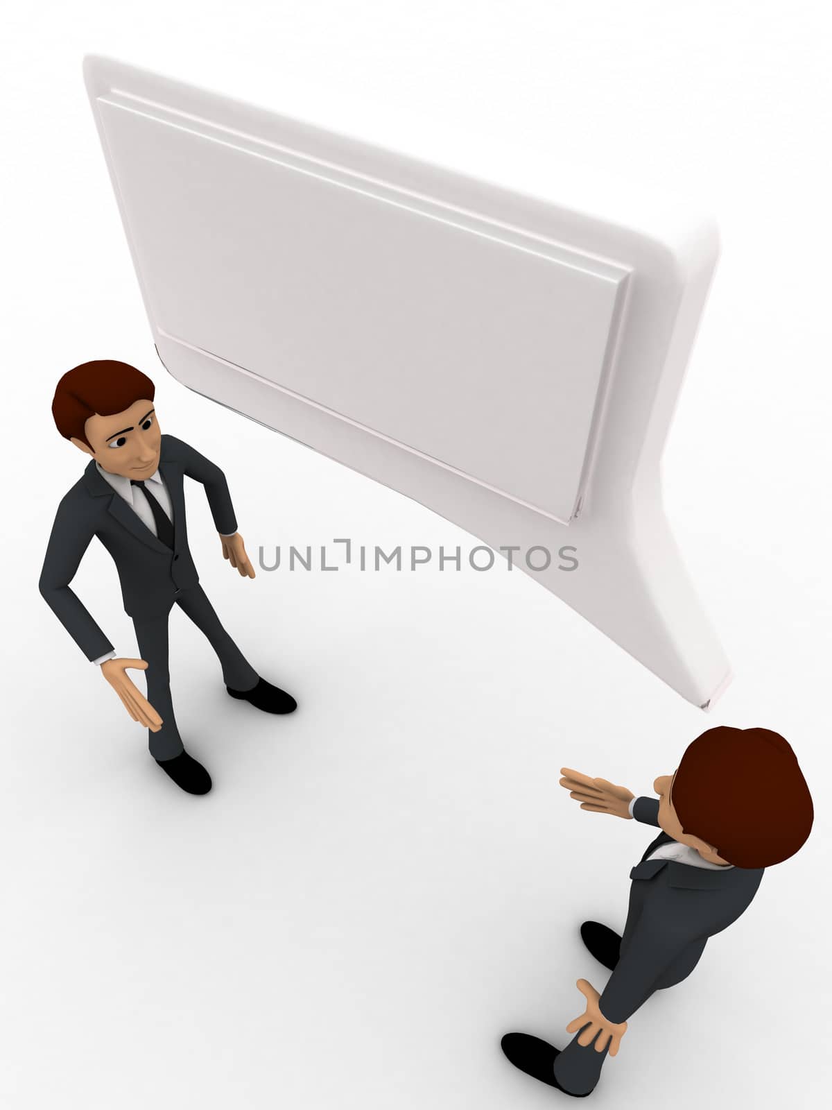 3d man with whitle chat concept on white background, top angle view