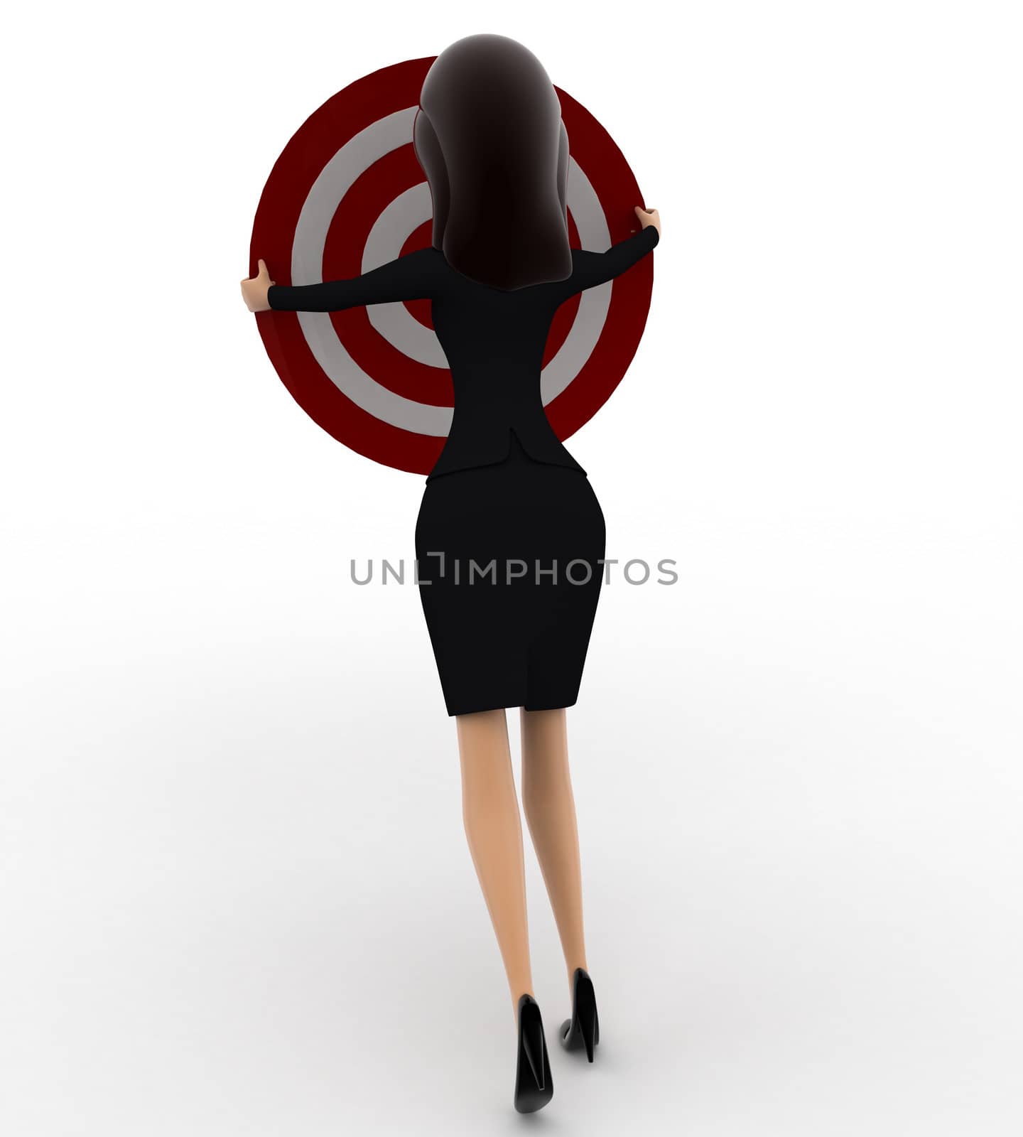 3d woman aim all arrow at center of target board concept by touchmenithin@gmail.com