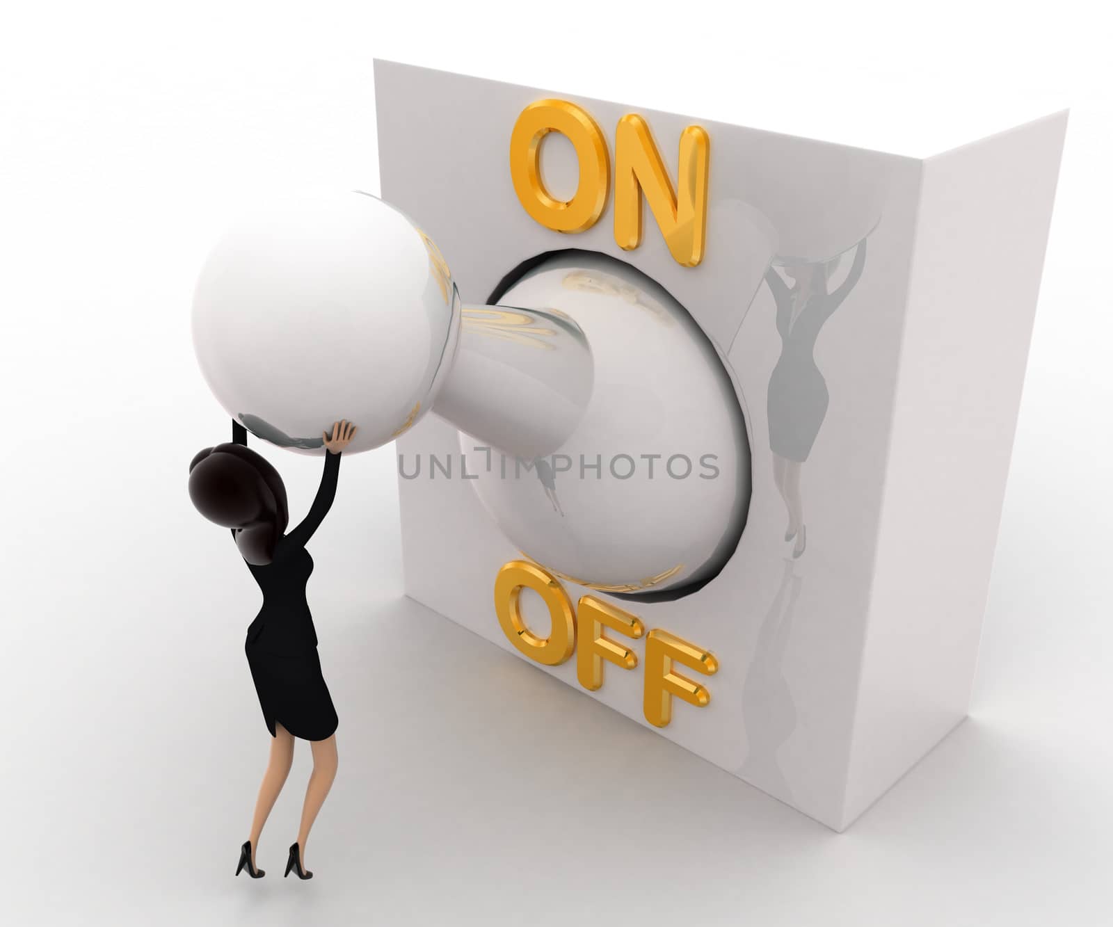 3d woman with big on off lever switch concept by touchmenithin@gmail.com