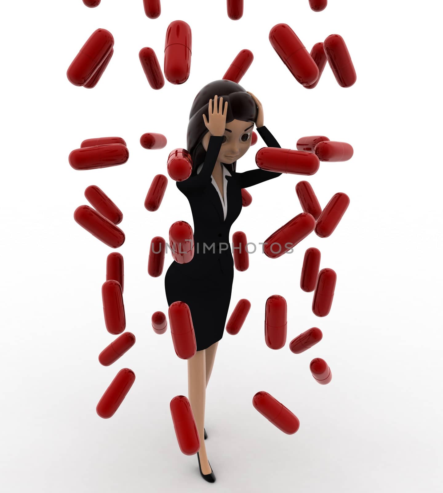 3d woman under rain of red germs concept by touchmenithin@gmail.com