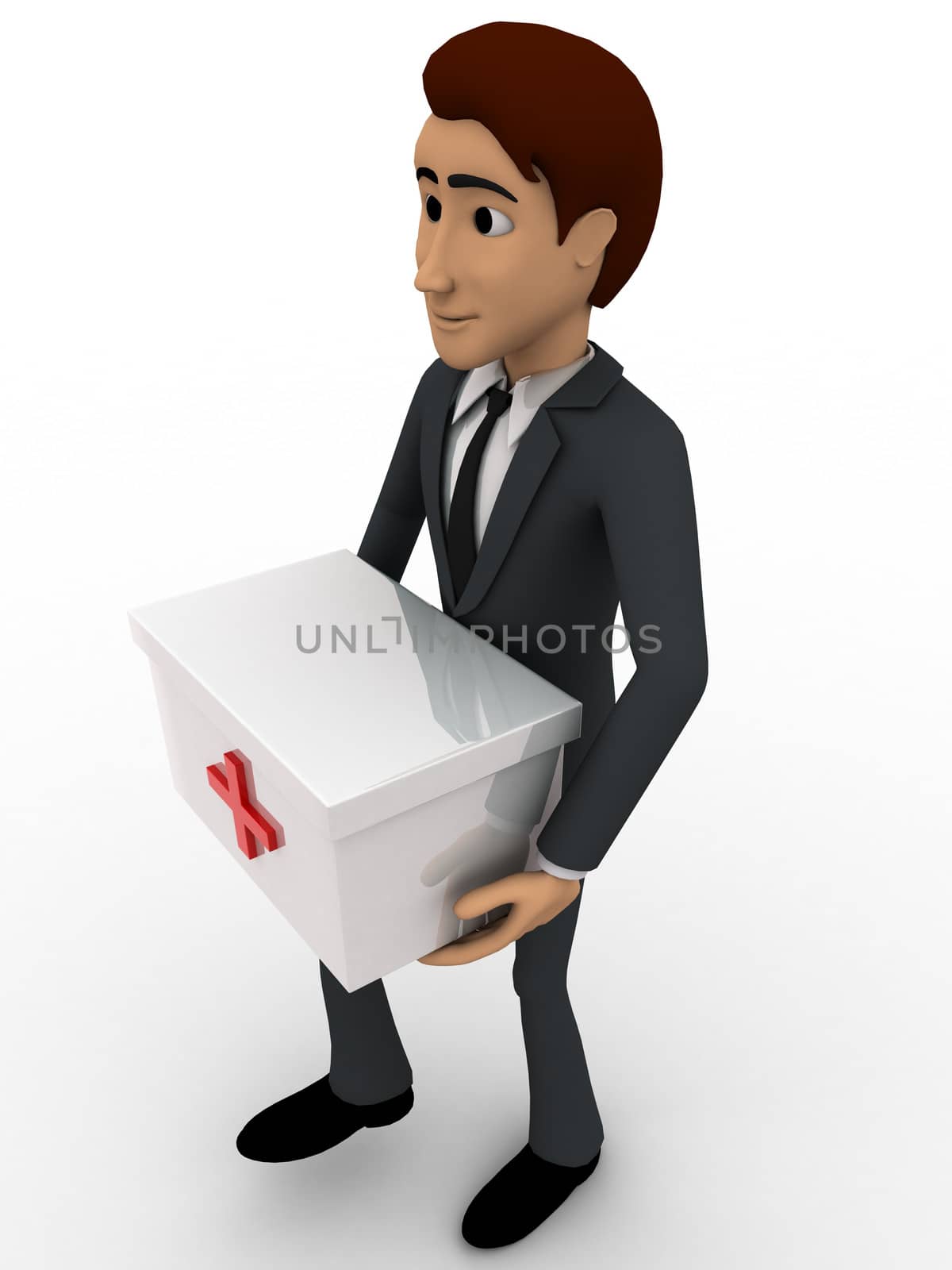 3d man with medical kit concept on white background, side  angle view