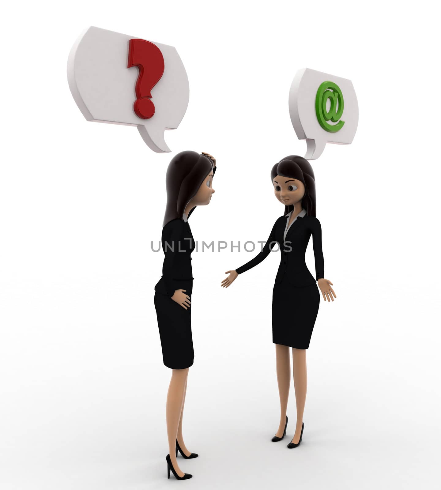 3d woman communication problem concept on white background, front angle view