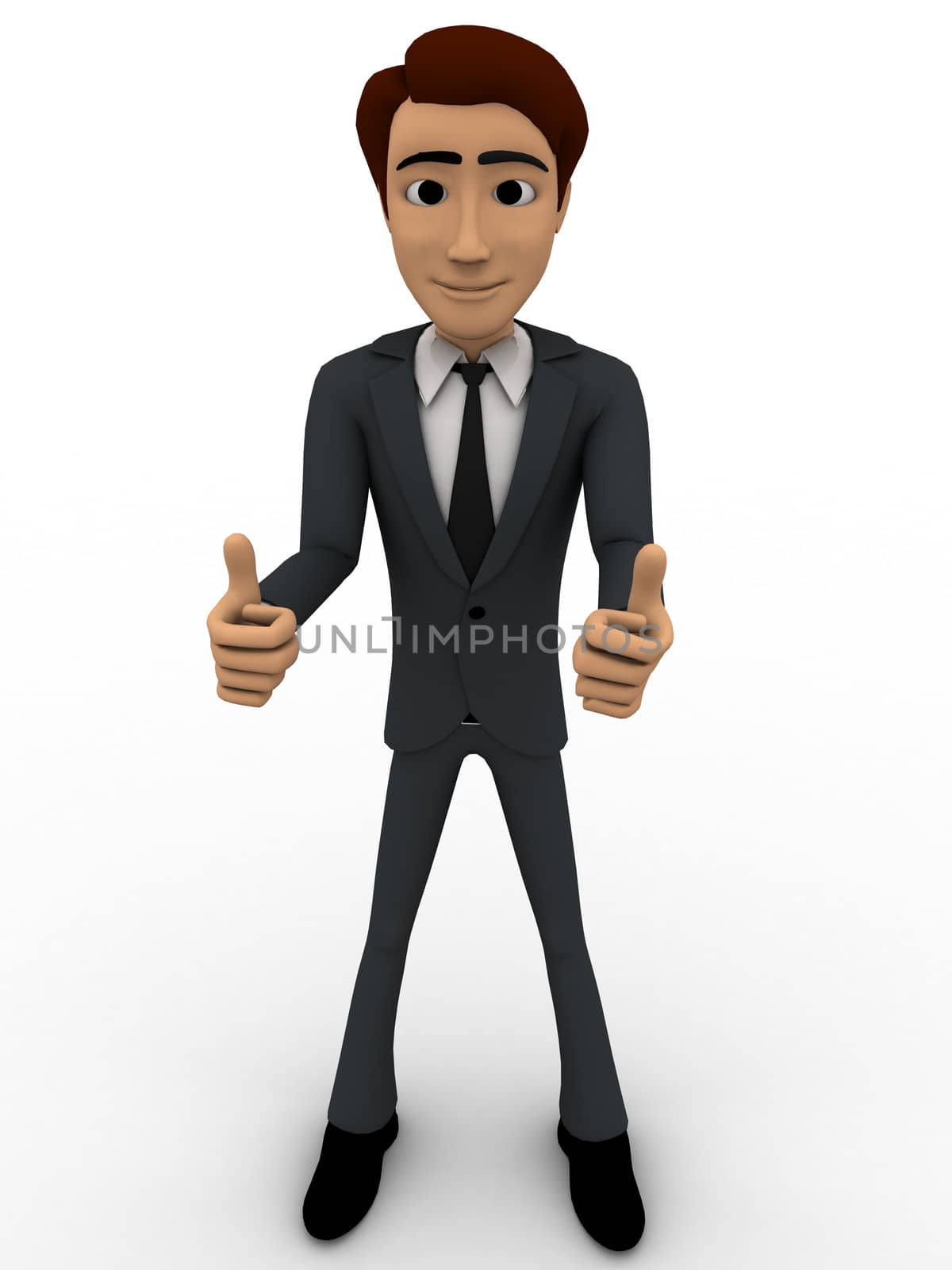 3d man show thumbs up concept on white background, front angle view