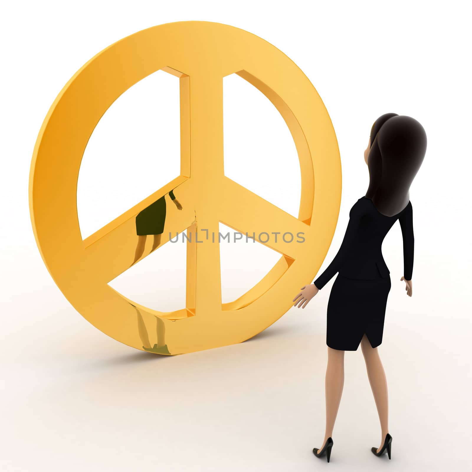 3d woman lokking at golden symbol concept by touchmenithin@gmail.com