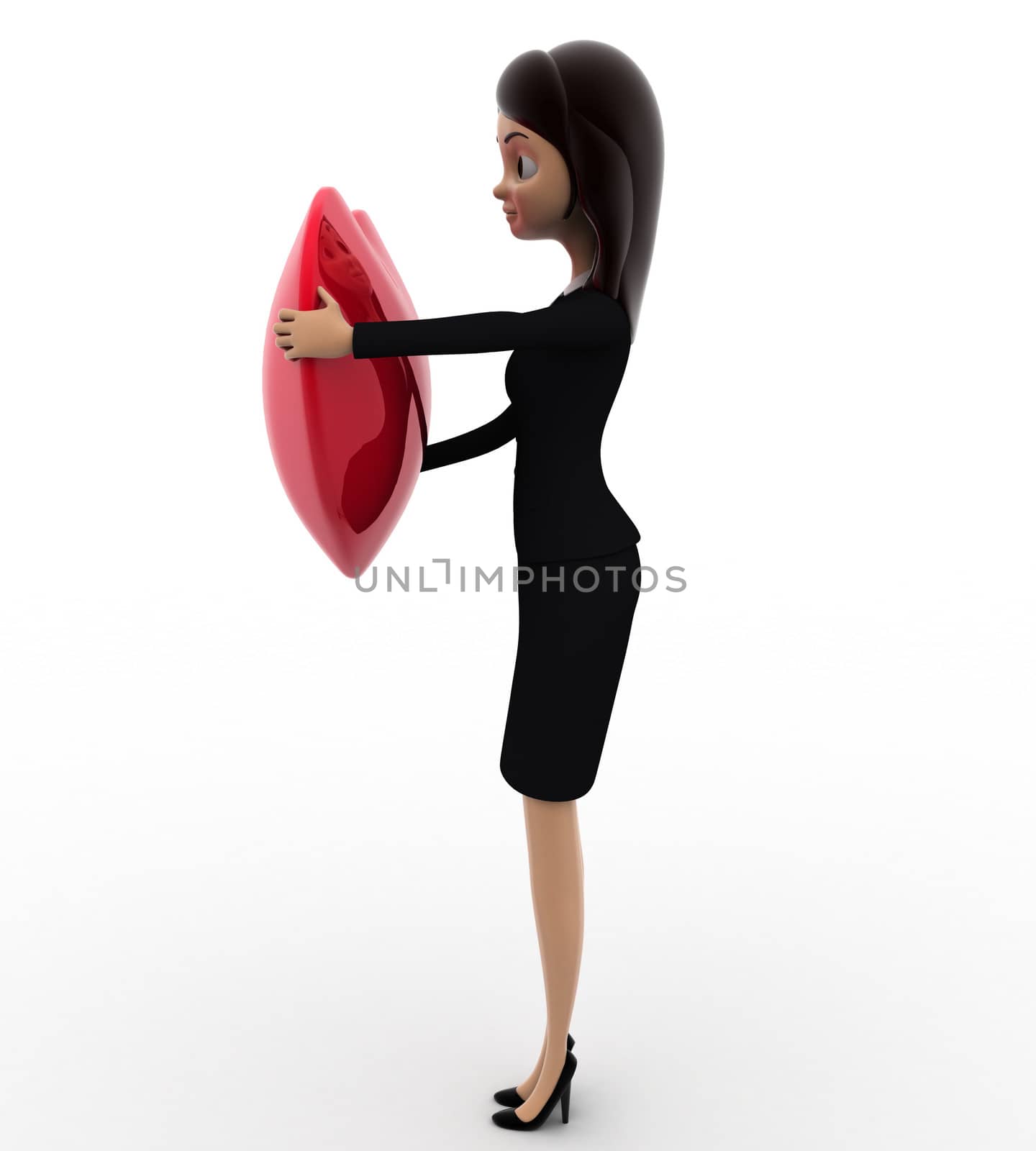 3d woman holding big red heart concept by touchmenithin@gmail.com