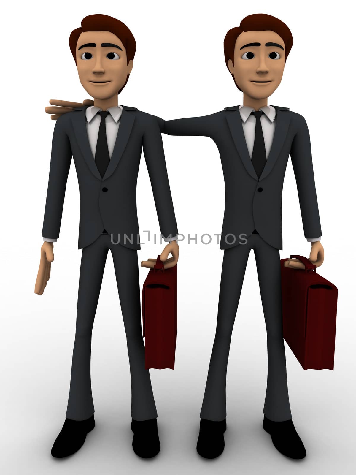 3d man with business partner concept on white background,  front angle view