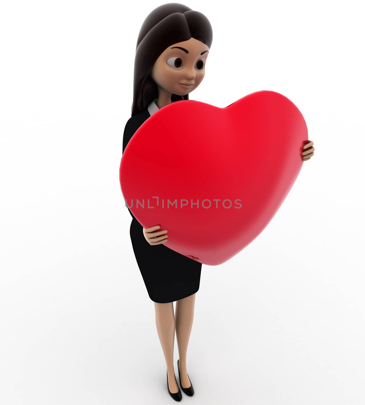 3d woman holding big red heart concept by touchmenithin@gmail.com