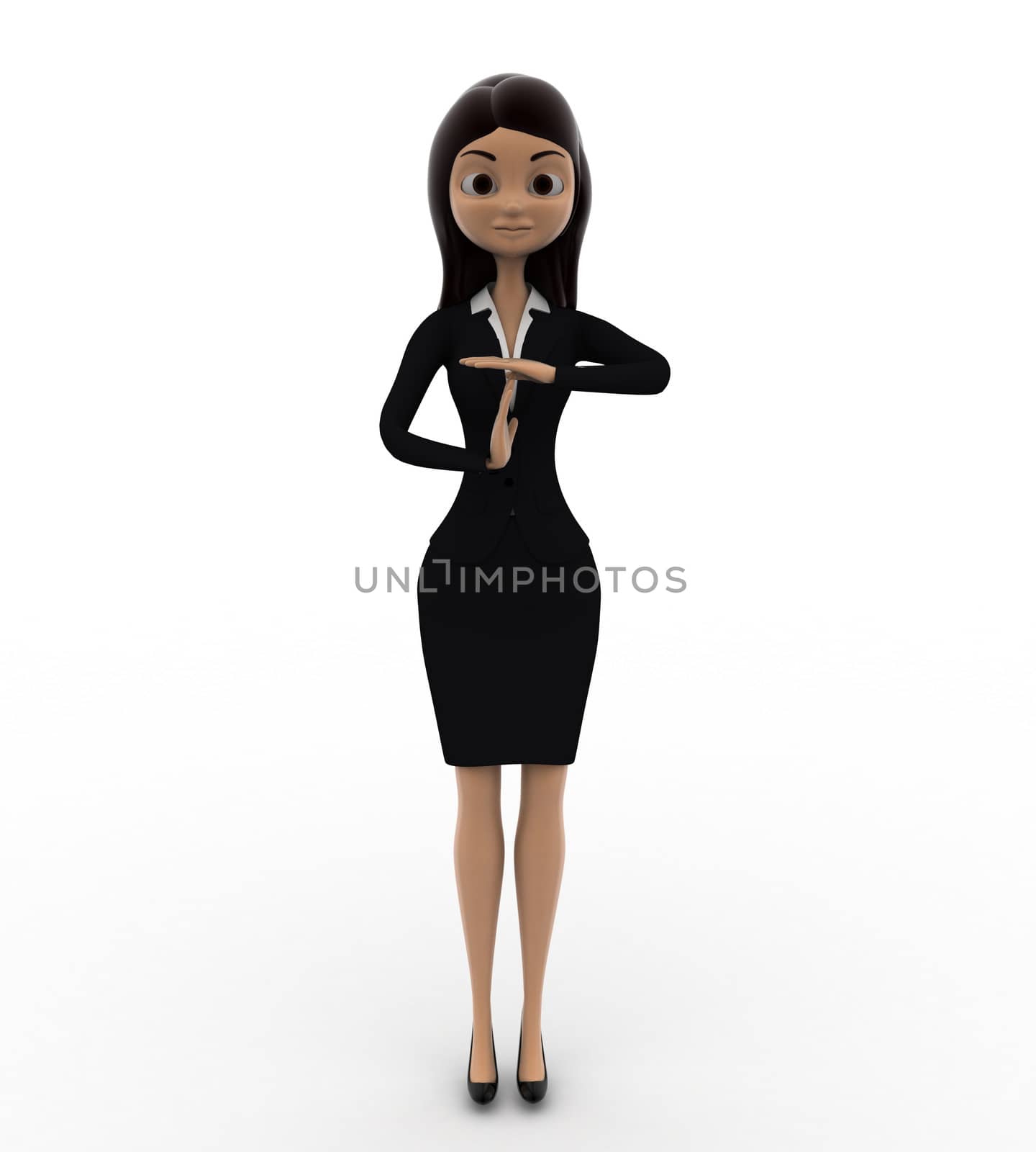 3d woman showing finish work sign concept on white background, front angle view