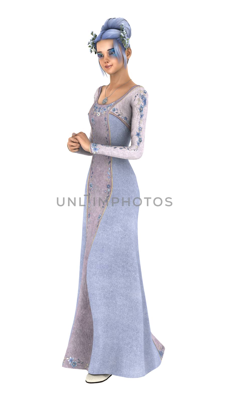 3D digital render of a beautiful princess of spring isolated on white background