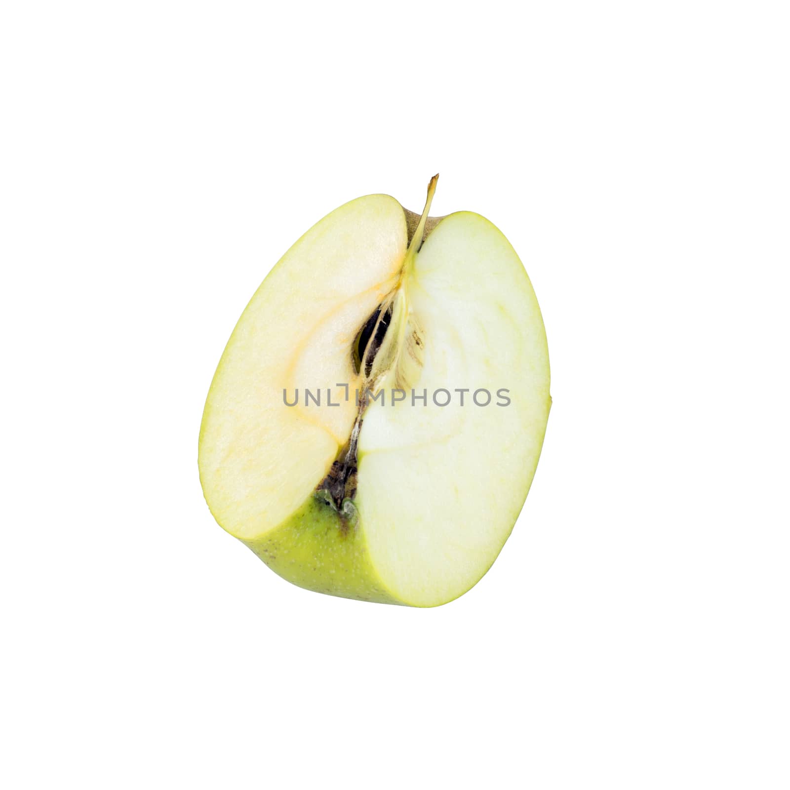 Yellow Renetta Apple slice cutout isolated on white background