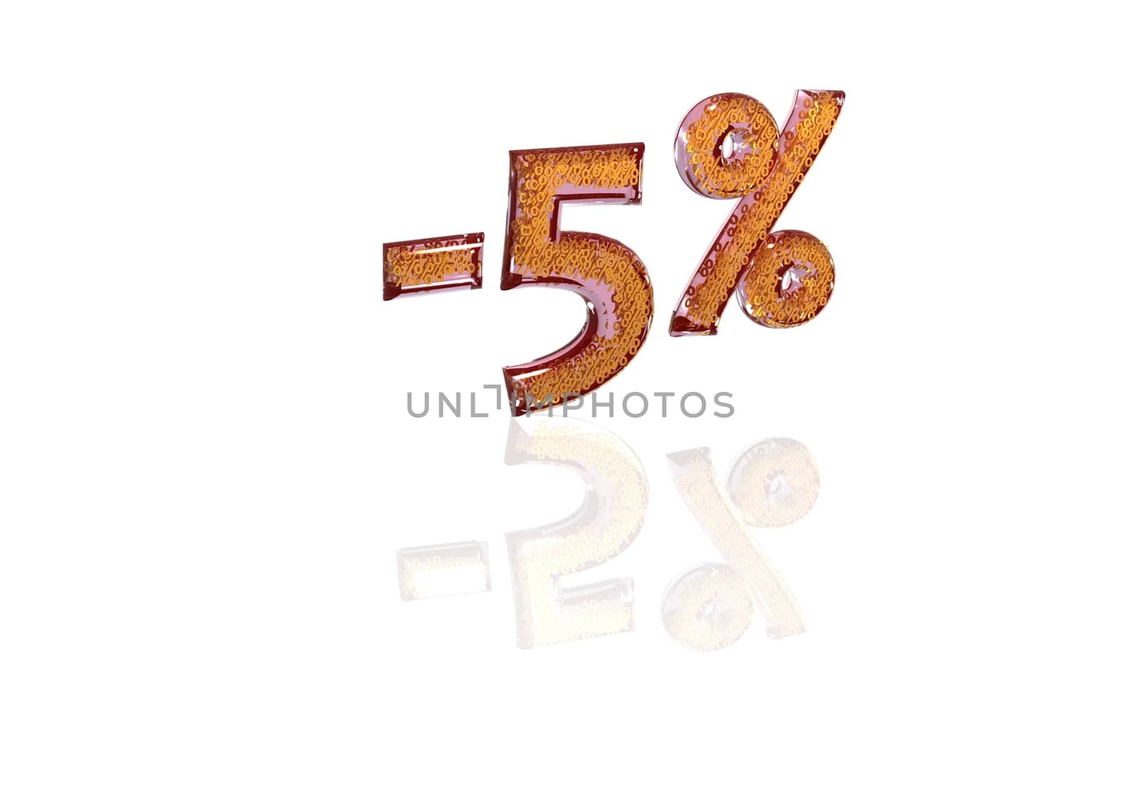 Transparent inscription minus 5 percent with a set of gold signs of percent in it