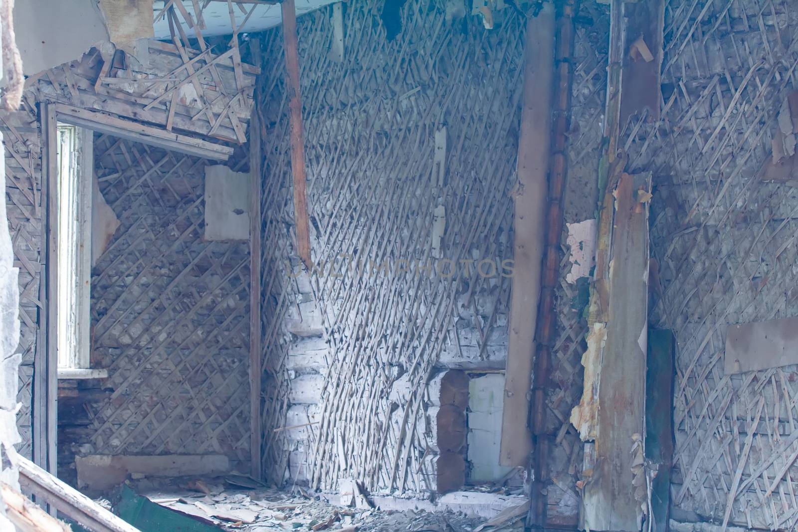 ruins of the building, oblepicha plaster, broken interior