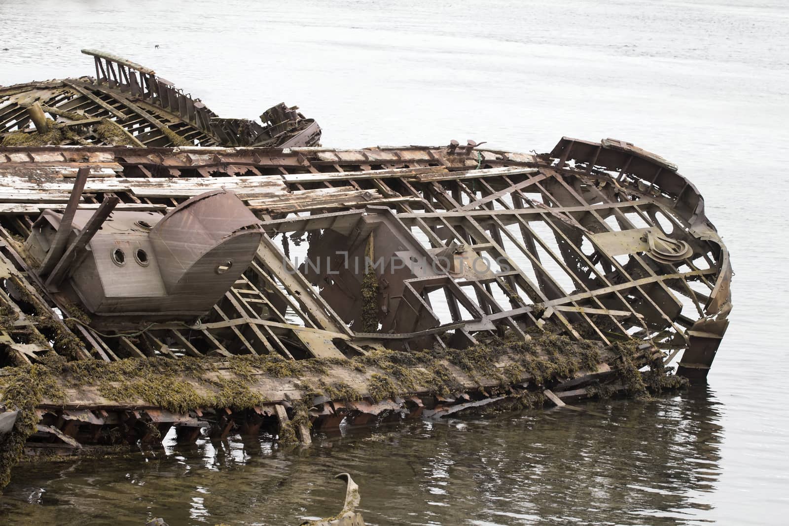 skeleton of an ancient ship after crash by max51288