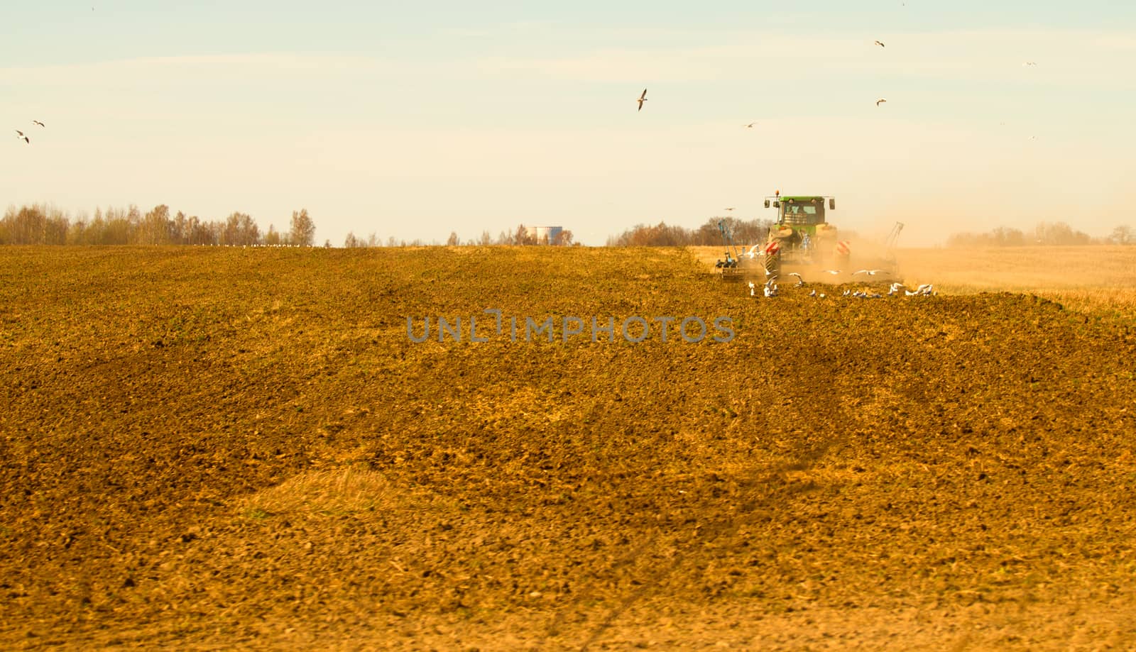tractor plowing a field in spring
