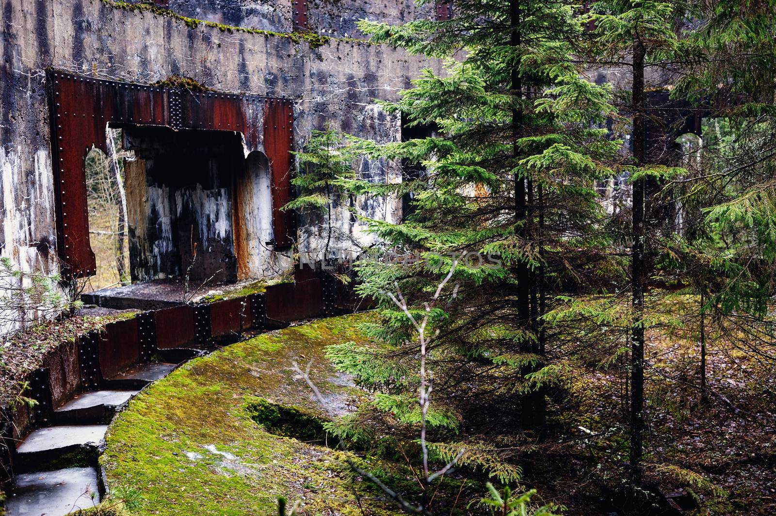 Abandoned military site. Underground bunker of Russian fortress from World War II