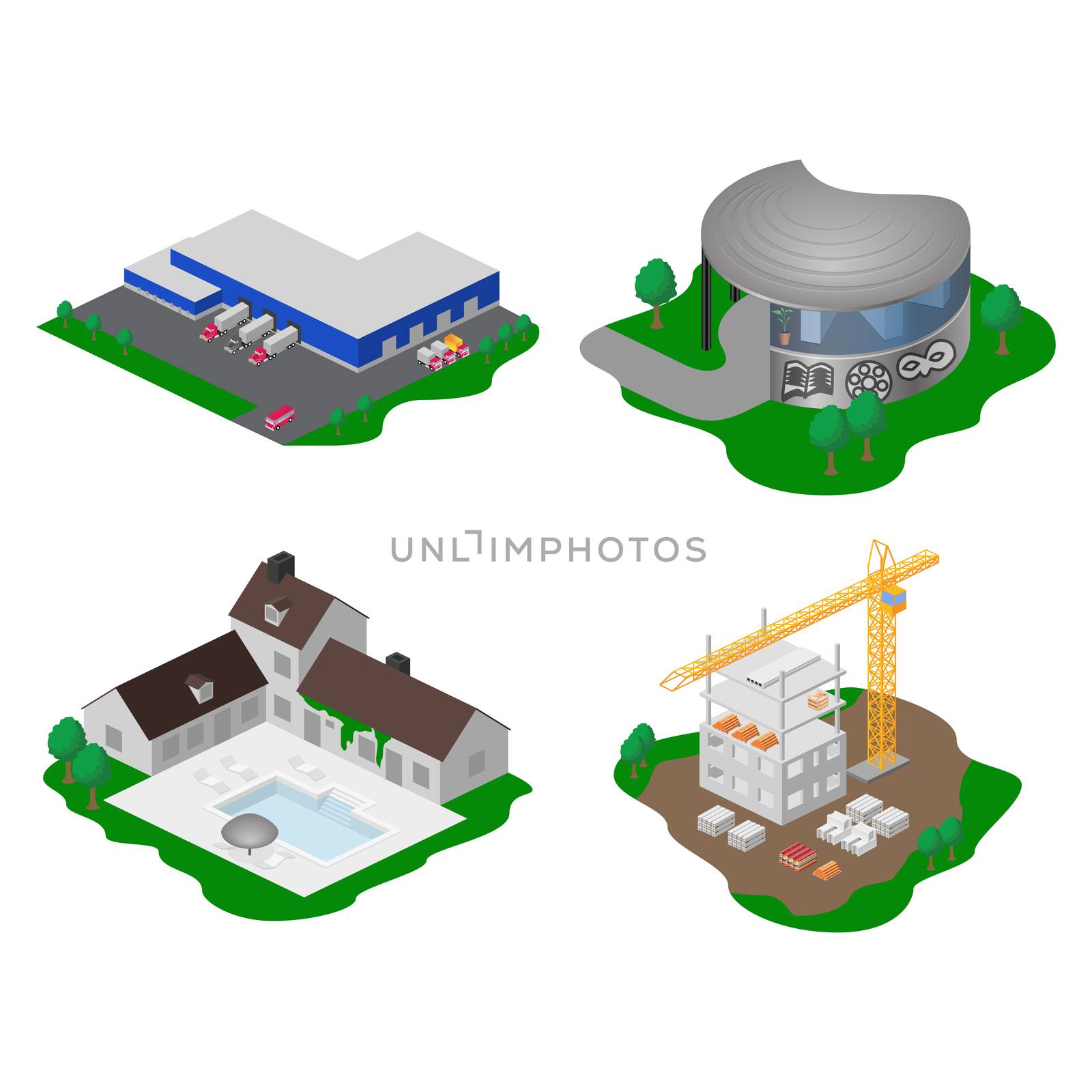 Architecture concepts. Isolated objects on a white background.