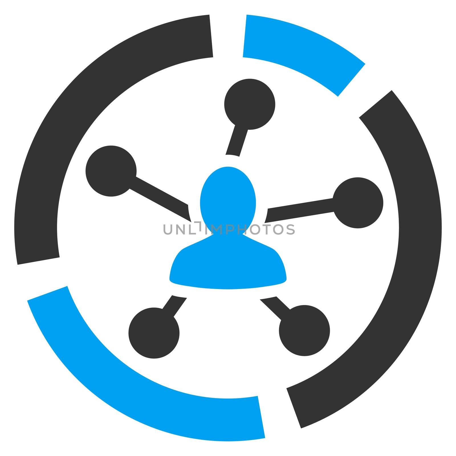 Relations diagram icon from Business Bicolor Set. Glyph style is bicolor flat symbol, blue and gray colors, rounded angles, white background.