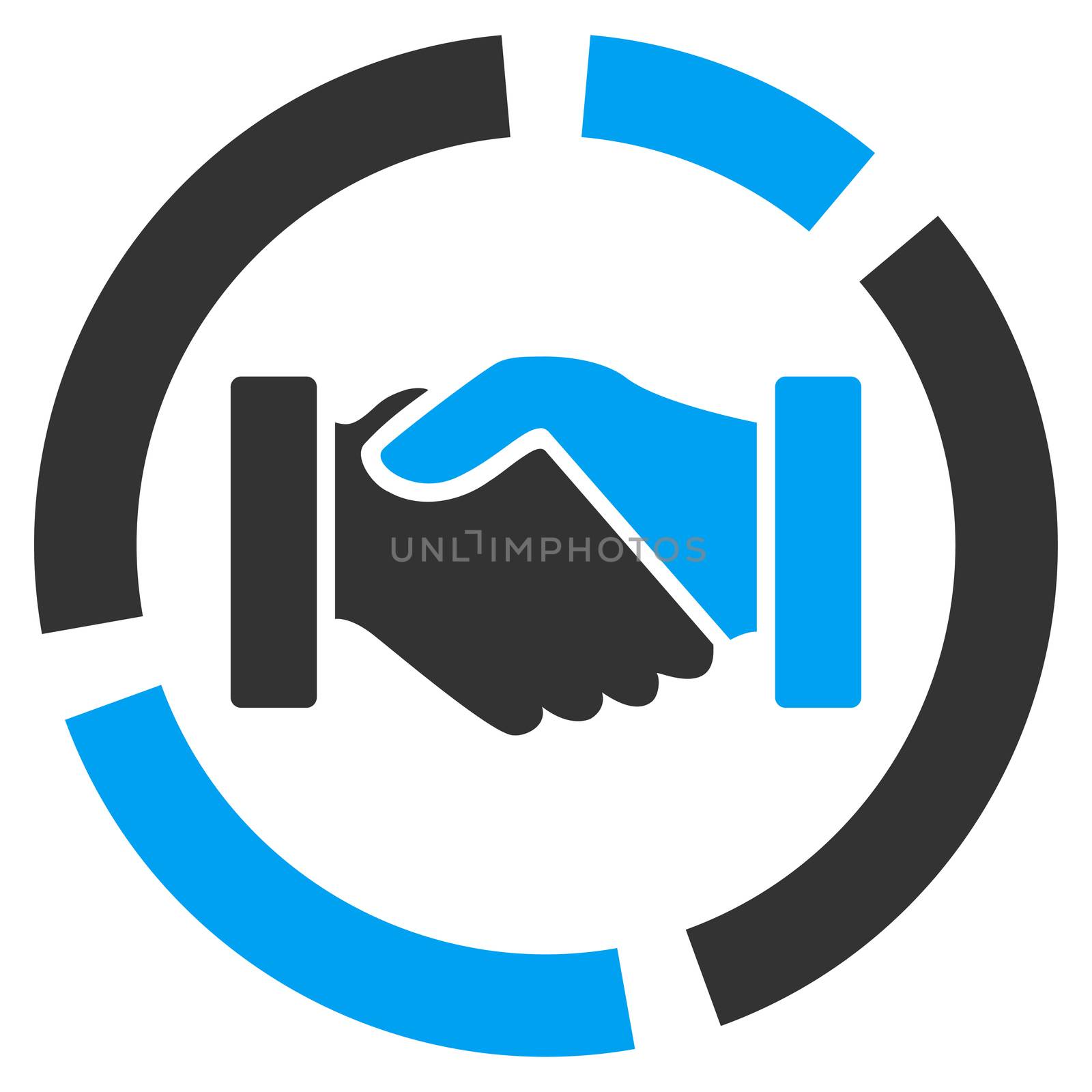 Acquisition diagram icon from Business Bicolor Set. Glyph style is bicolor flat symbol, blue and gray colors, rounded angles, white background.
