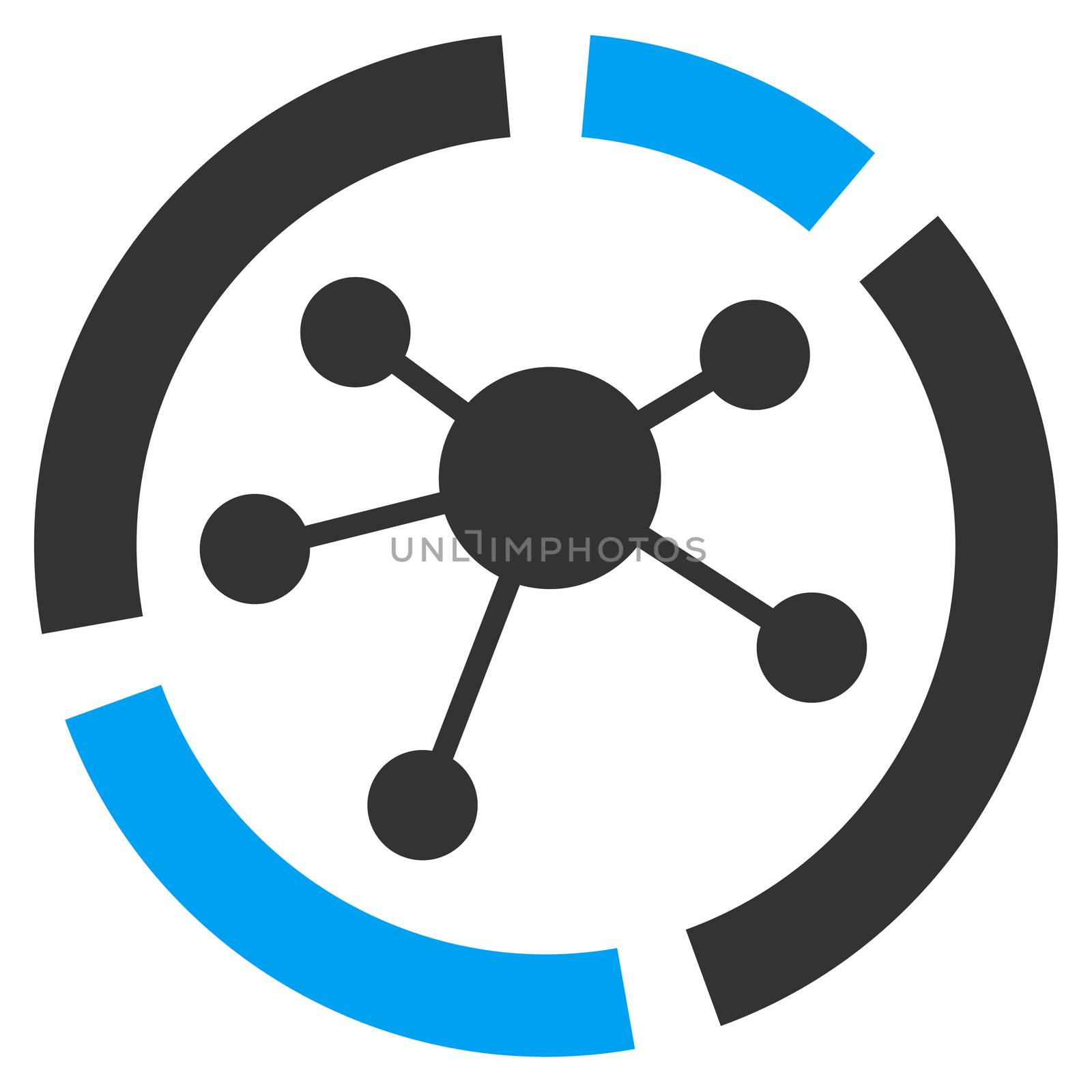 Connections diagram icon from Business Bicolor Set. Glyph style is bicolor flat symbol, blue and gray colors, rounded angles, white background.