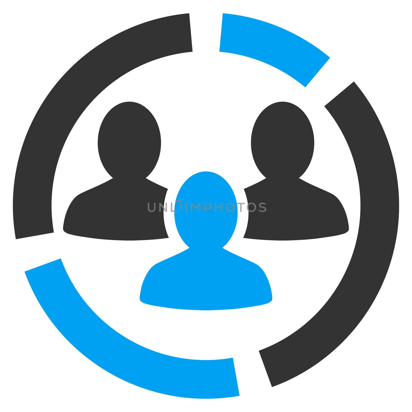 Demography diagram icon from Business Bicolor Set. Glyph style is bicolor flat symbol, blue and gray colors, rounded angles, white background.
