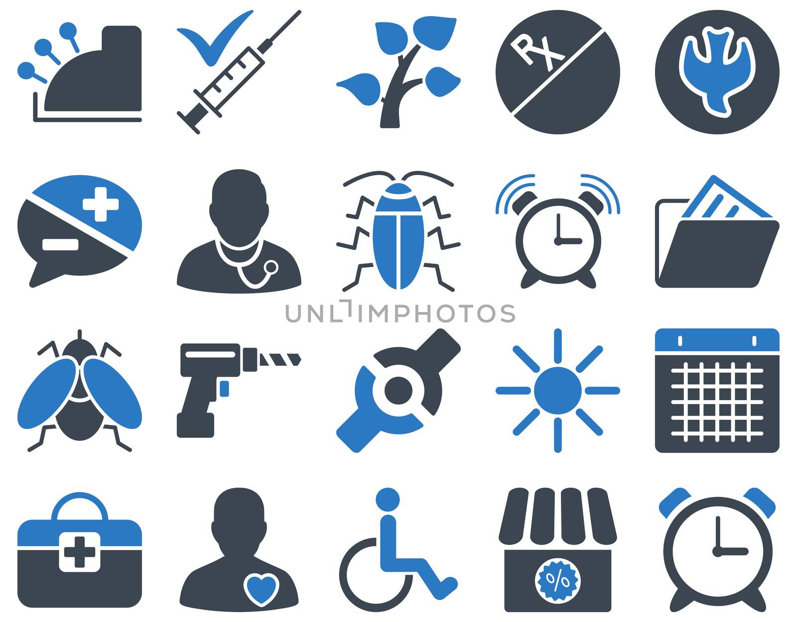 Medical icon set. Style: bicolor icons drawn with smooth blue colors on a white background.
